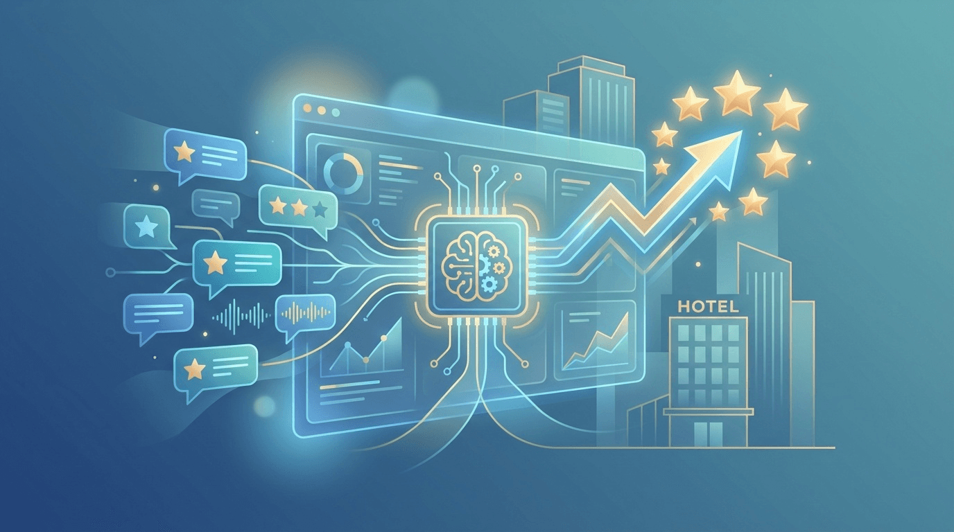 AI口コミ返信自動化によるOTAレピュテーション管理のイメージイラスト