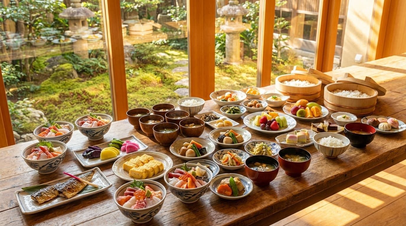 朝食が美味しいホテルの豪華な朝食ビュッフェ