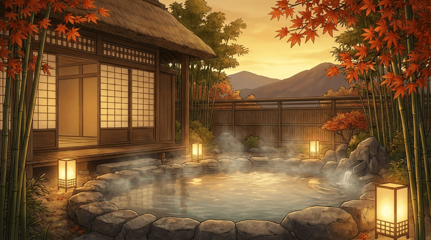 カップルにおすすめの温泉旅館 露天風呂と紅葉の幻想的な風景