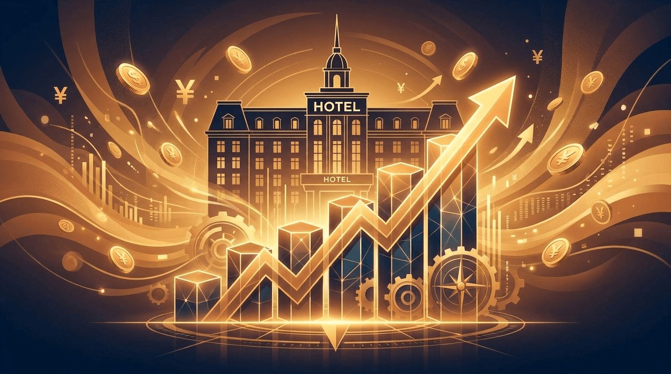 ホテル・旅館の料金改定と収益成長を表す概念イラスト