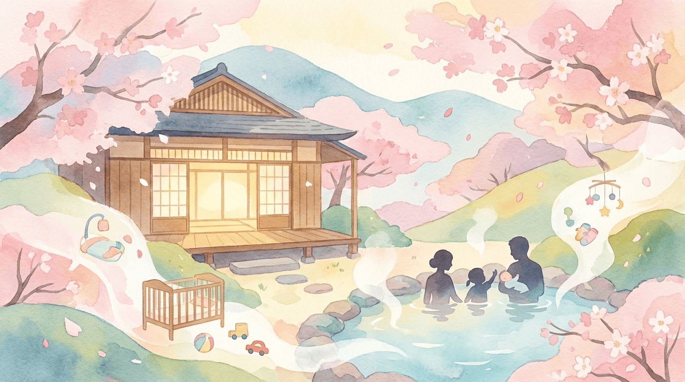 子連れ・赤ちゃん歓迎のホテル・旅館のイメージイラスト