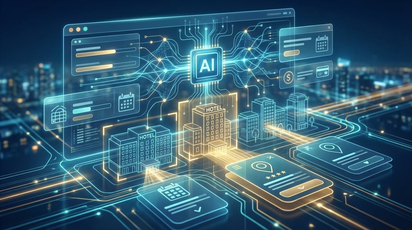 OTA AIトラベルプランナーのAI推薦エンジンがホテルを選定する概念図