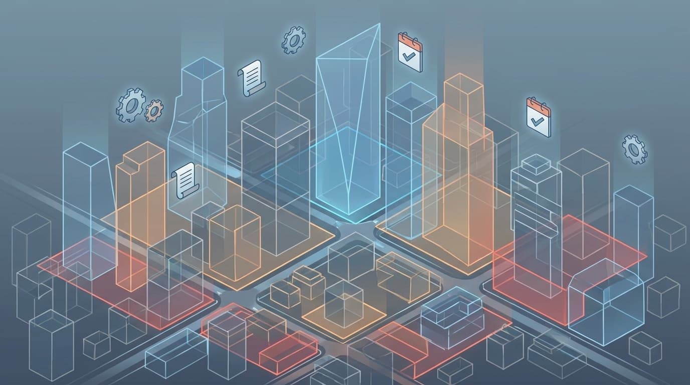 東京23区の民泊規制マップを表すカラーコード付き都市景観のイラスト